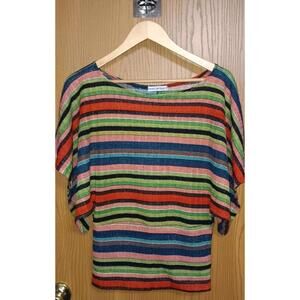 Body Central Waffle Knit Top Womens Size Small Boat Neck Multicolor Stripes...
